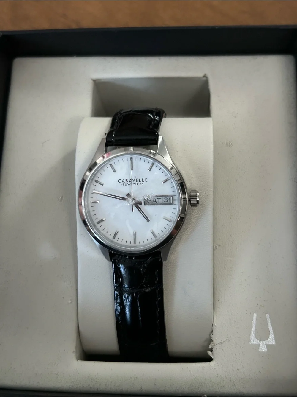 Women's Black Strap Silver Caravelle New York Bulova Watch